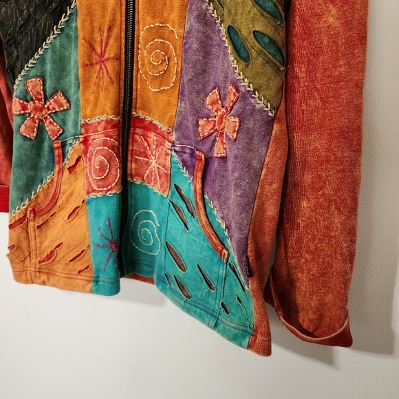 Rising international hippie multi material print light weight hooded jacket - Picture 3 of 8